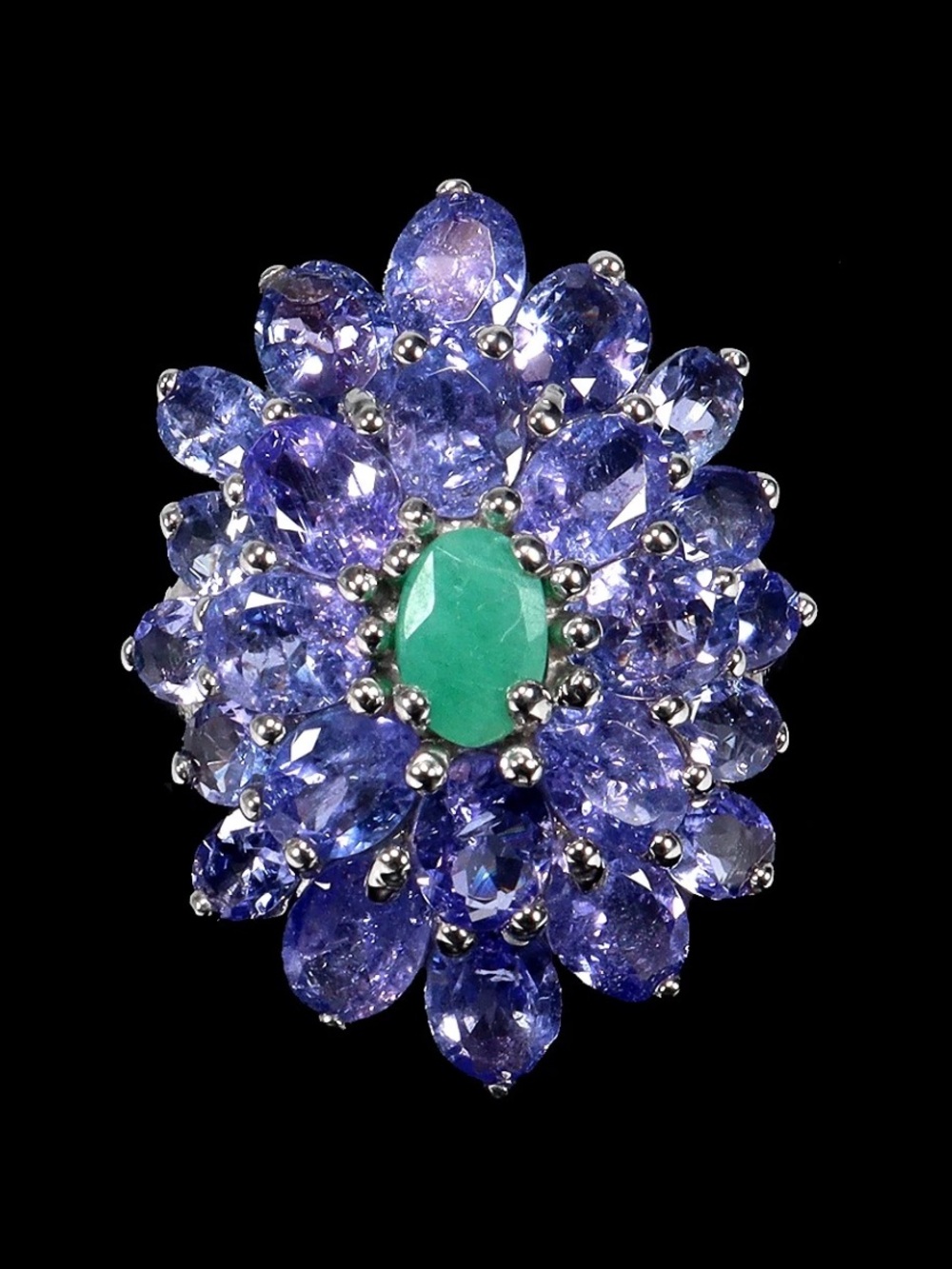 Genuine Emerald Encrusted With Tanzanites